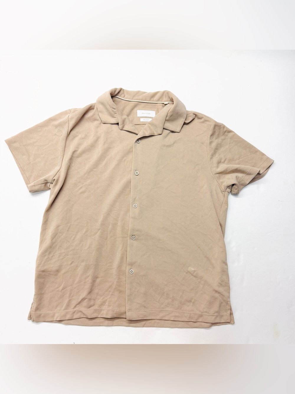 Porter & Ash Modal Blend Men's Short Sleeve Button-Front Polo Shirt Tan Beige